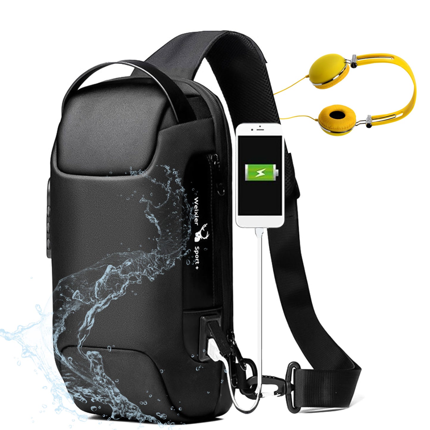 Wasserdichte USB-Diebstahlsicherung, Herren-Umhängetasche aus Oxford-Gewebe, multifunktionale Kurzreisetasche, Messenger-Brusttasche