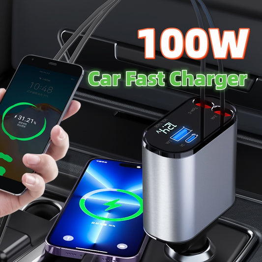Metall-Autoladegerät 100W Superschnellladung Kfz-Zigarettenanzünder USB- und Typ-C-Adapter