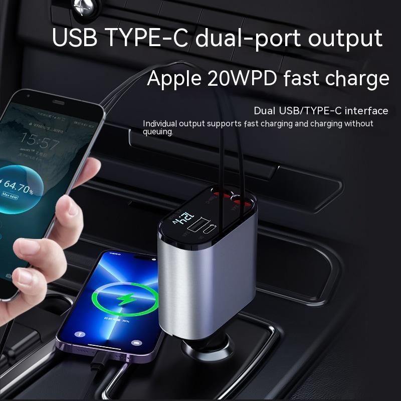 Metall-Autoladegerät 100W Superschnellladung Kfz-Zigarettenanzünder USB- und Typ-C-Adapter